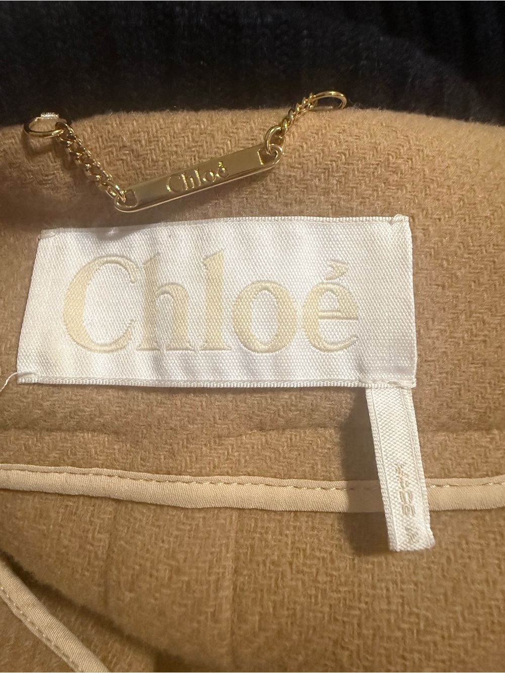 CHLOE women’s Tan Cape Jacket with Navy Trim - Picture 8 of 12
